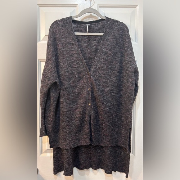 Free People TGIF Cardigan Sweater Size S Boho Hippie Oversized Marled High Low - Picture 2 of 9